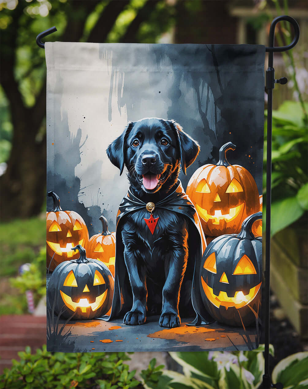 Black Labrador Retriever Puppy Halloween Garden Flag Mailbox Decorative Yard Banner Outside Patio Artwork for Flower Beds, Garden Size, Multicolor