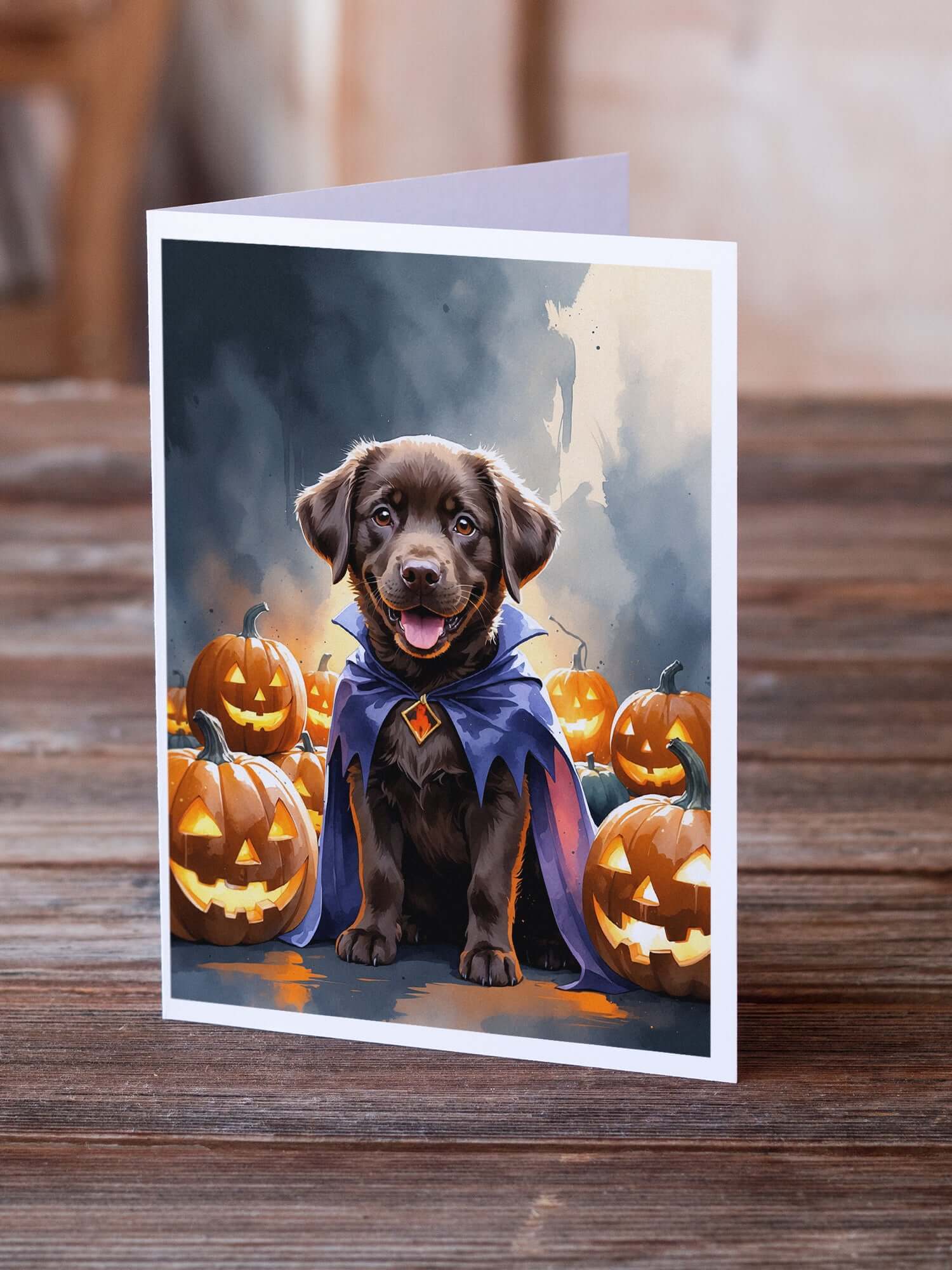 Chocolate Labrador Retriever Puppy Halloween Greeting Cards Pack of 8 Blank Cards with Envelopes Whimsical A7 Size 5x7