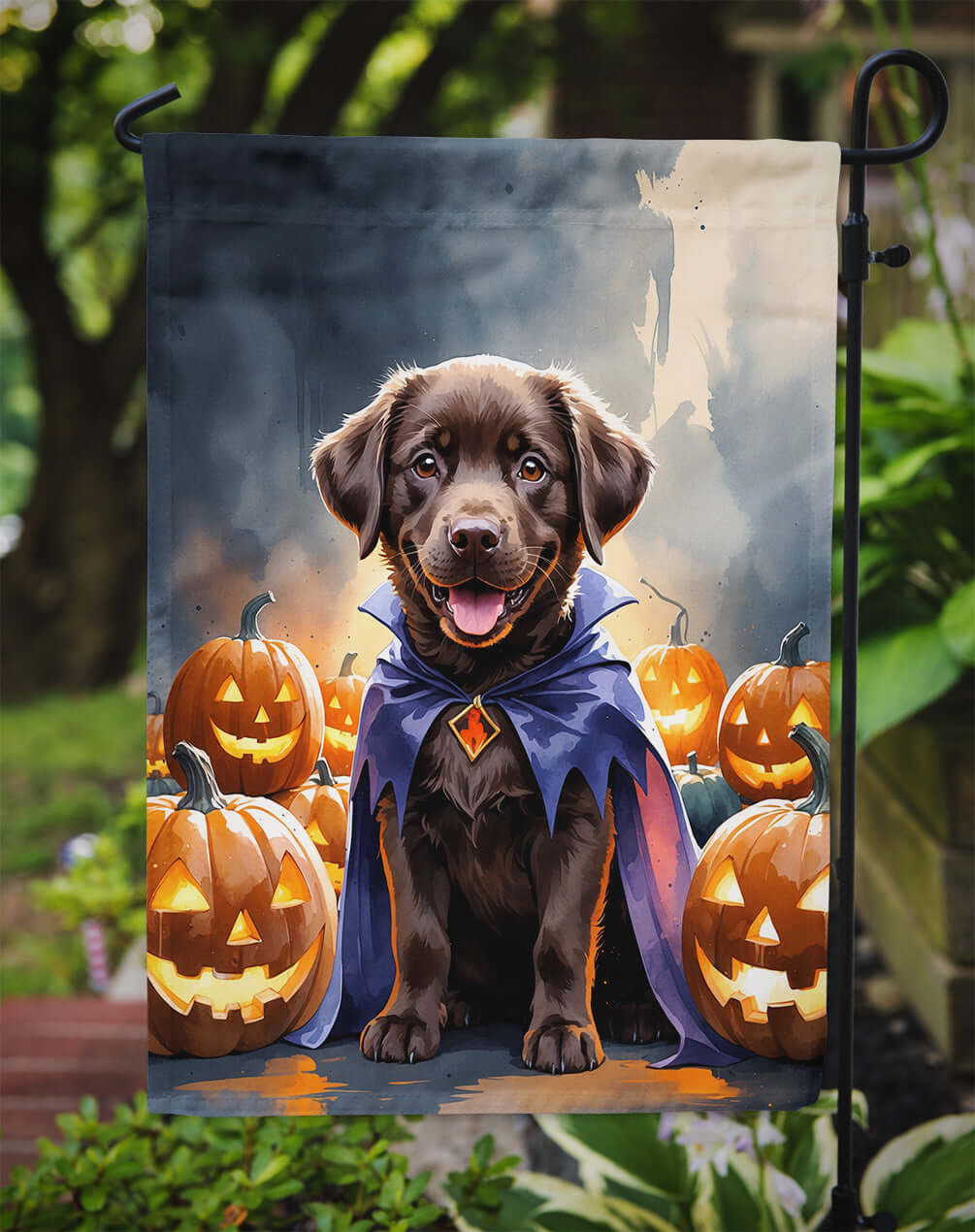 Chocolate Labrador Retriever Puppy Halloween Garden Flag Mailbox Decorative Yard Banner Outside Patio Artwork for Flower Beds, Garden Size, Multicolor