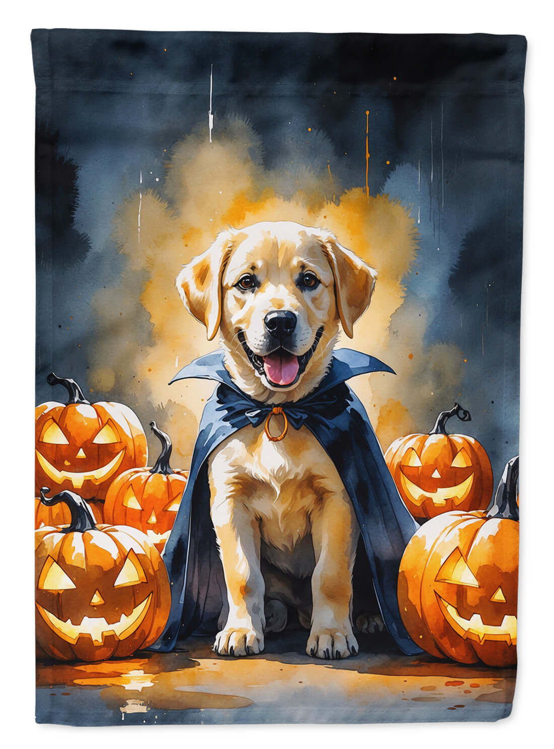 Yellow Labrador Retriever Puppy Halloween House Flag 28x40 Porch Sleeve Pole Decorative Outside Yard Banner Artwork Wall Hanging, Polyester