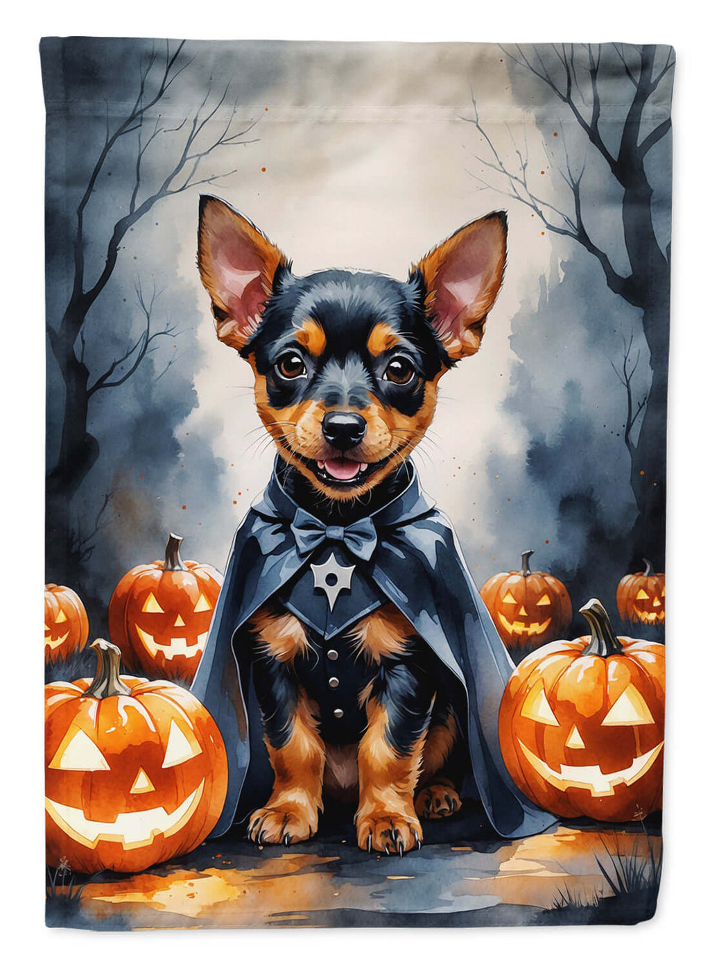 Miniature Pinscher Puppy Halloween House Flag 28x40 Porch Sleeve Pole Decorative Outside Yard Banner Artwork Wall Hanging, Polyester