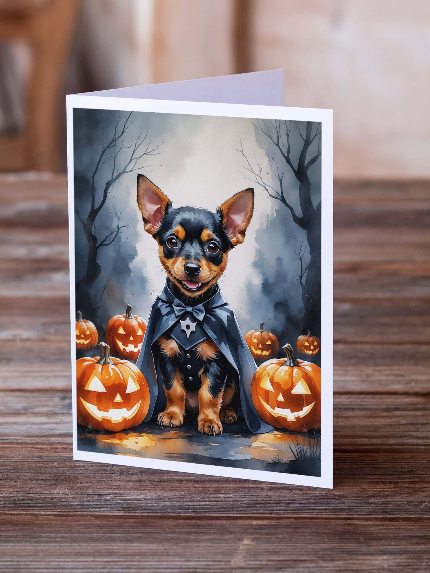 Miniature Pinscher Puppy Halloween Greeting Cards Pack of 8 Blank Cards with Envelopes Whimsical A7 Size 5x7