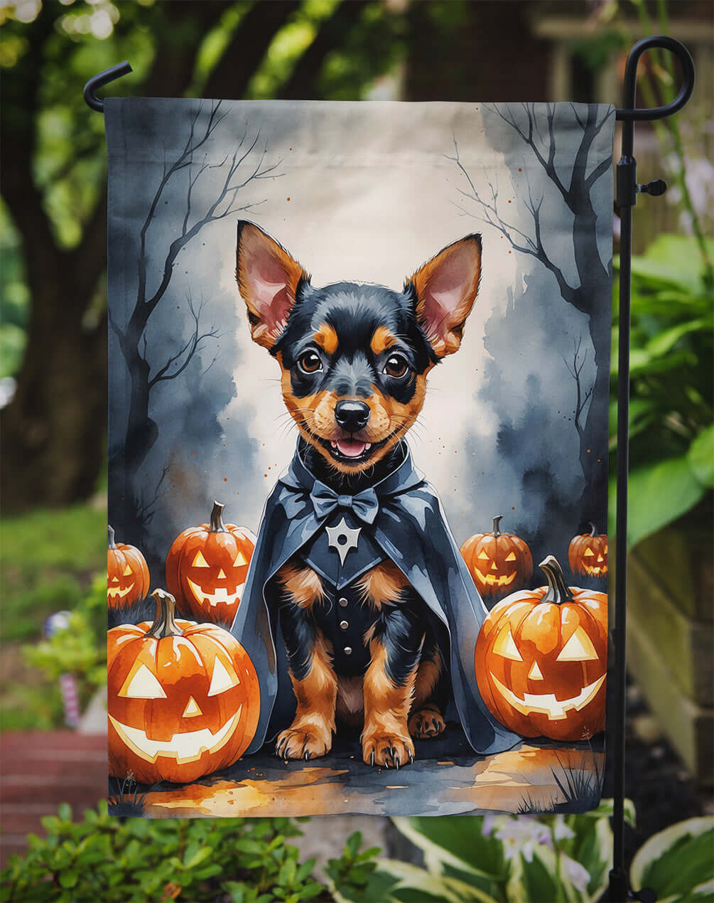 Miniature Pinscher Puppy Halloween Garden Flag Mailbox Decorative Yard Banner Outside Patio Artwork for Flower Beds, Garden Size, Multicolor