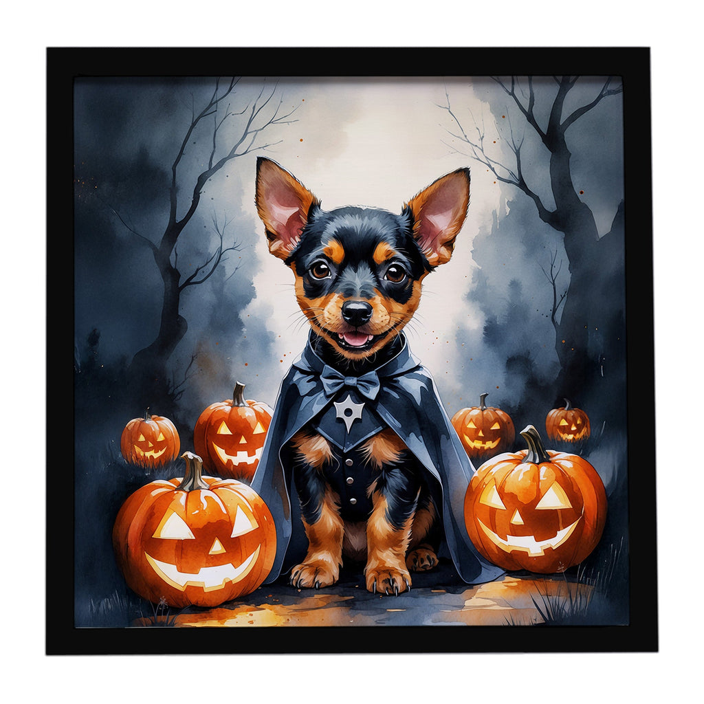 Miniature Pinscher Puppy Halloween Framed Metal Print Bathroom, Kitchen, Office, Home Decor Wall Art Ready to Hang, Square, 8X8