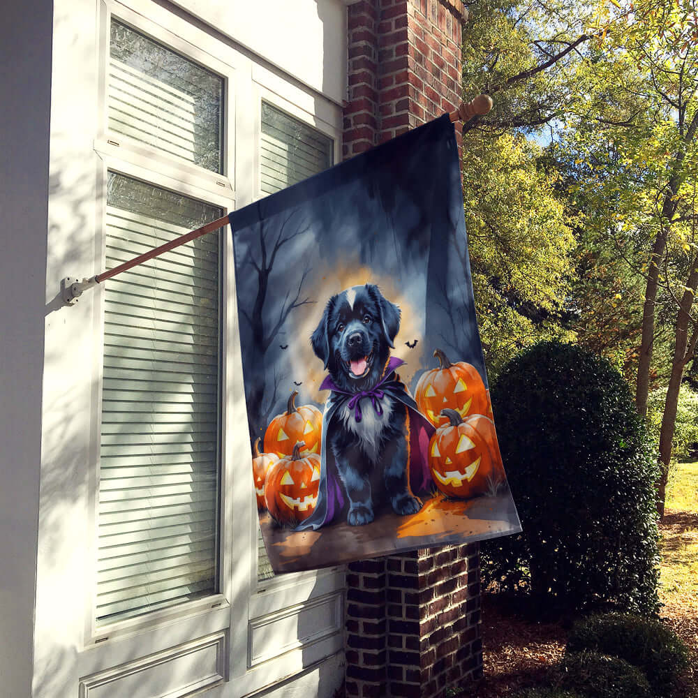 Newfoundland Puppy Halloween House Flag 28x40 Porch Sleeve Pole Decorative Outside Yard Banner Artwork Wall Hanging, Polyester