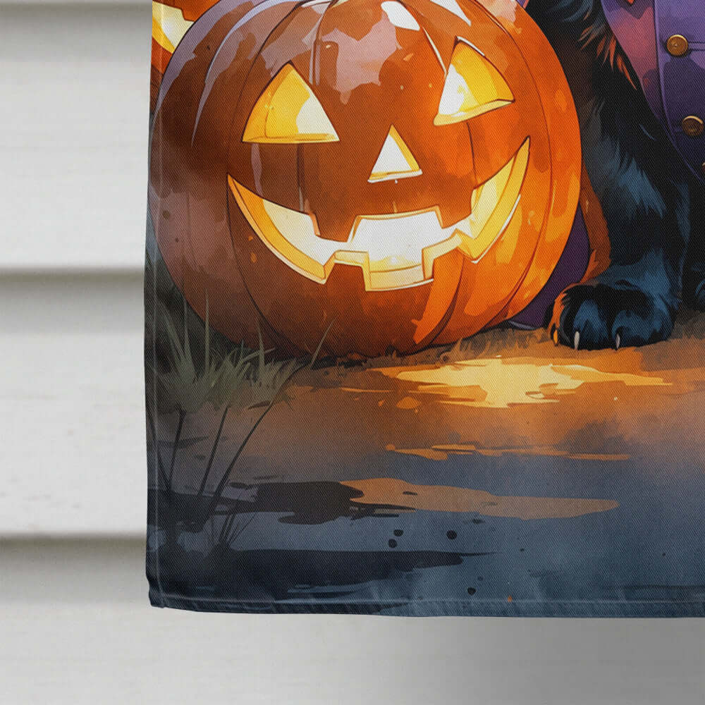 Black Newfoundland Puppy Halloween House Flag 28x40 Porch Sleeve Pole Decorative Outside Yard Banner Artwork Wall Hanging, Polyester
