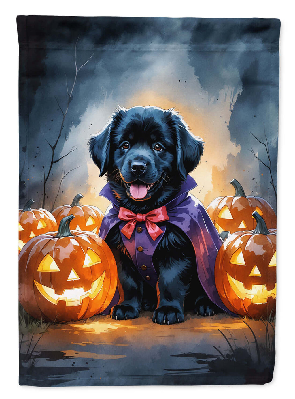 Black Newfoundland Puppy Halloween Garden Flag Mailbox Decorative Yard Banner Outside Patio Artwork for Flower Beds, Garden Size, Multicolor