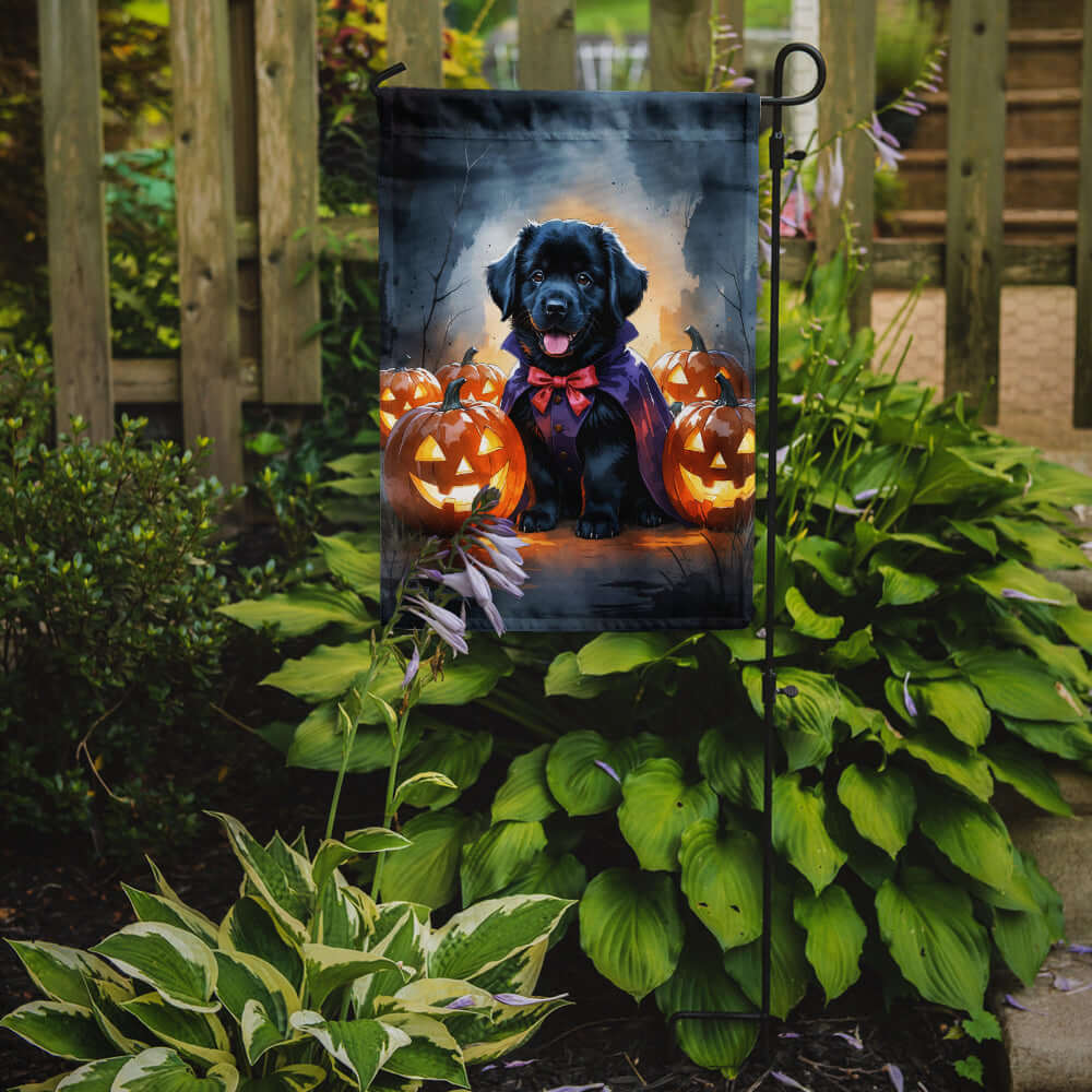 Black Newfoundland Puppy Halloween Garden Flag Mailbox Decorative Yard Banner Outside Patio Artwork for Flower Beds, Garden Size, Multicolor