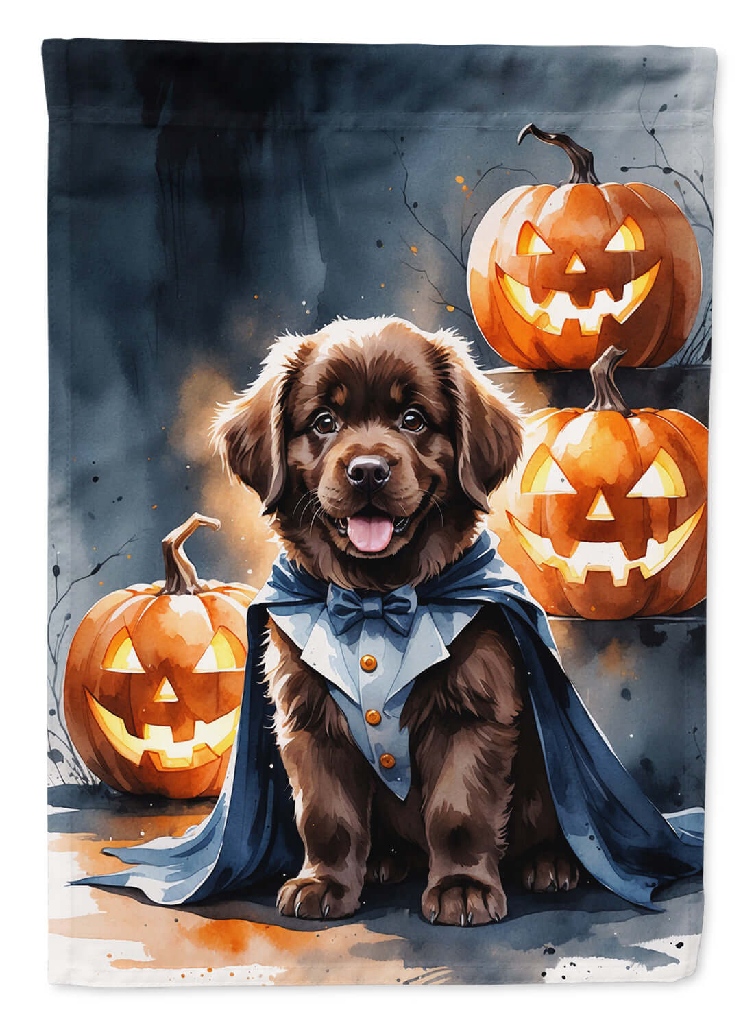 Chocolate Newfoundland Puppy Halloween House Flag 28x40 Porch Sleeve Pole Decorative Outside Yard Banner Artwork Wall Hanging, Polyester