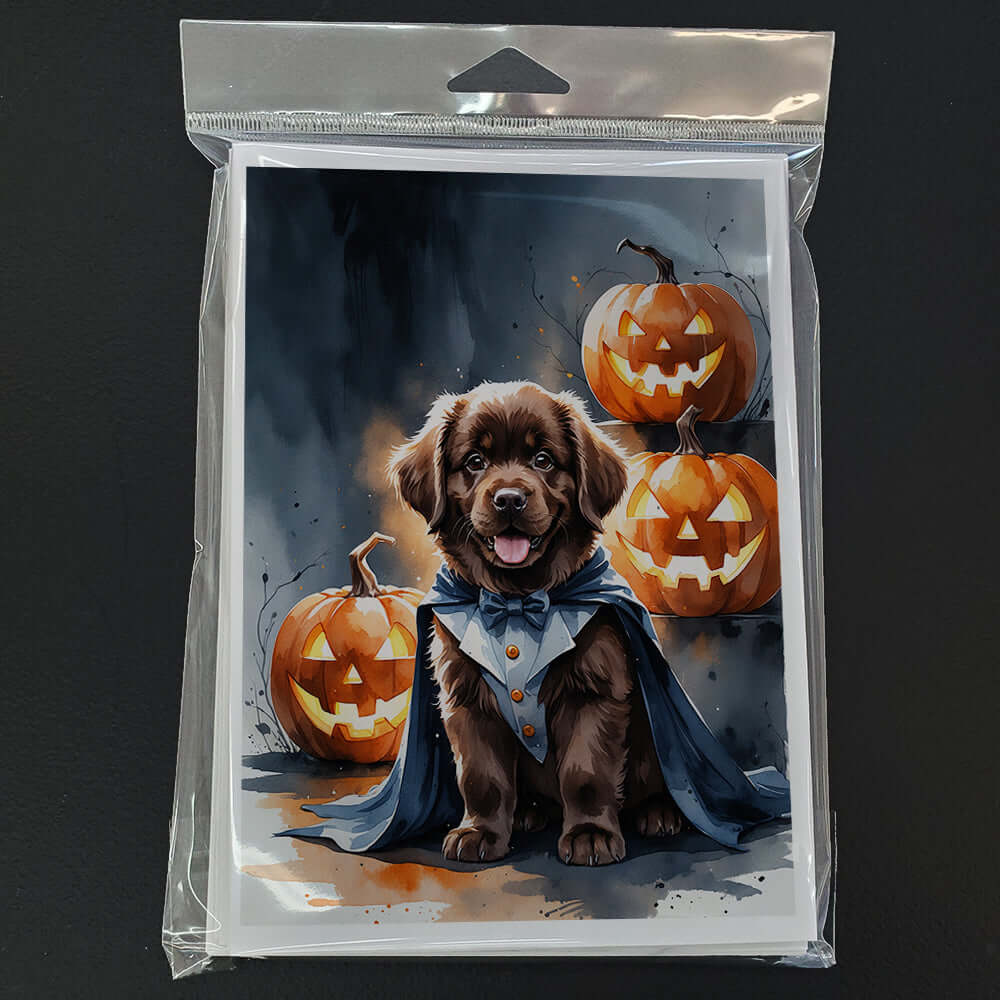 Chocolate Newfoundland Puppy Halloween Greeting Cards Pack of 8 Blank Cards with Envelopes Whimsical A7 Size 5x7