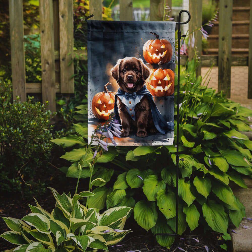 Chocolate Newfoundland Puppy Halloween Garden Flag Mailbox Decorative Yard Banner Outside Patio Artwork for Flower Beds, Garden Size, Multicolor