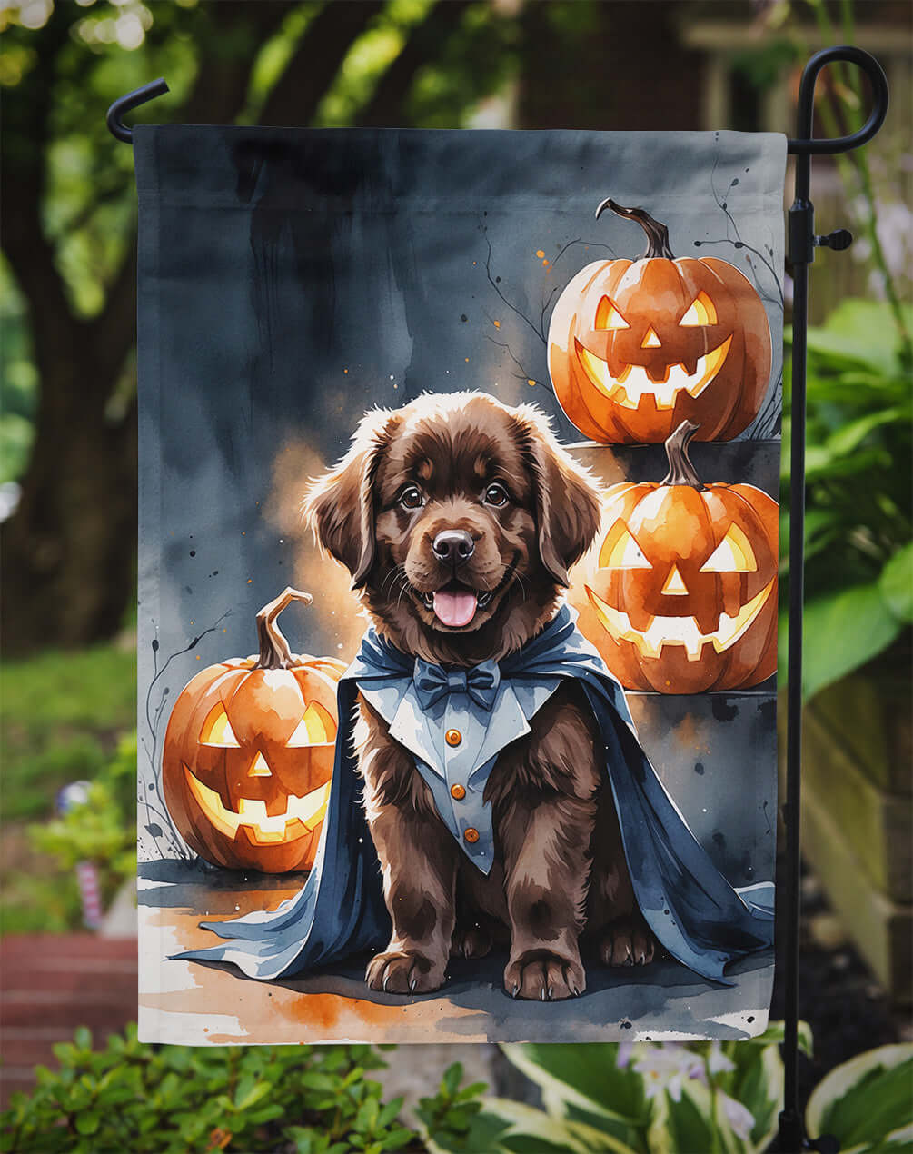 Chocolate Newfoundland Puppy Halloween Garden Flag Mailbox Decorative Yard Banner Outside Patio Artwork for Flower Beds, Garden Size, Multicolor