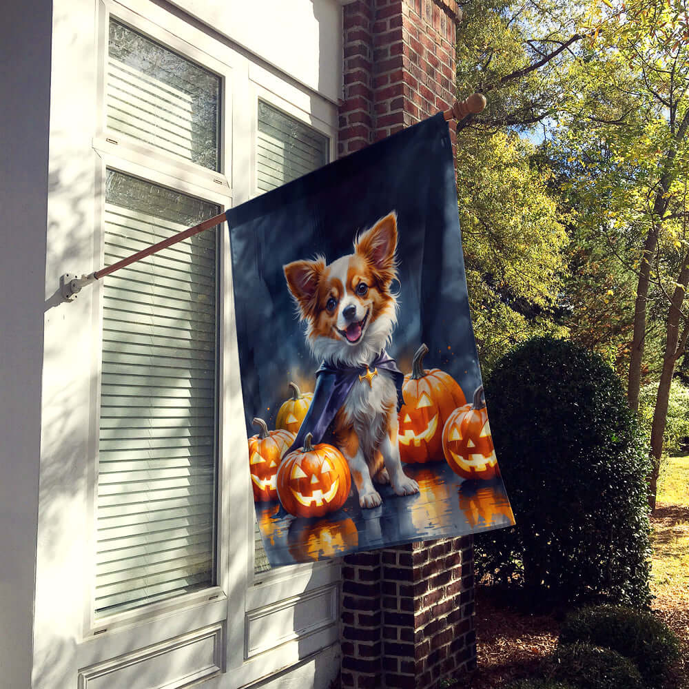 Papillon Puppy Halloween House Flag 28x40 Porch Sleeve Pole Decorative Outside Yard Banner Artwork Wall Hanging, Polyester
