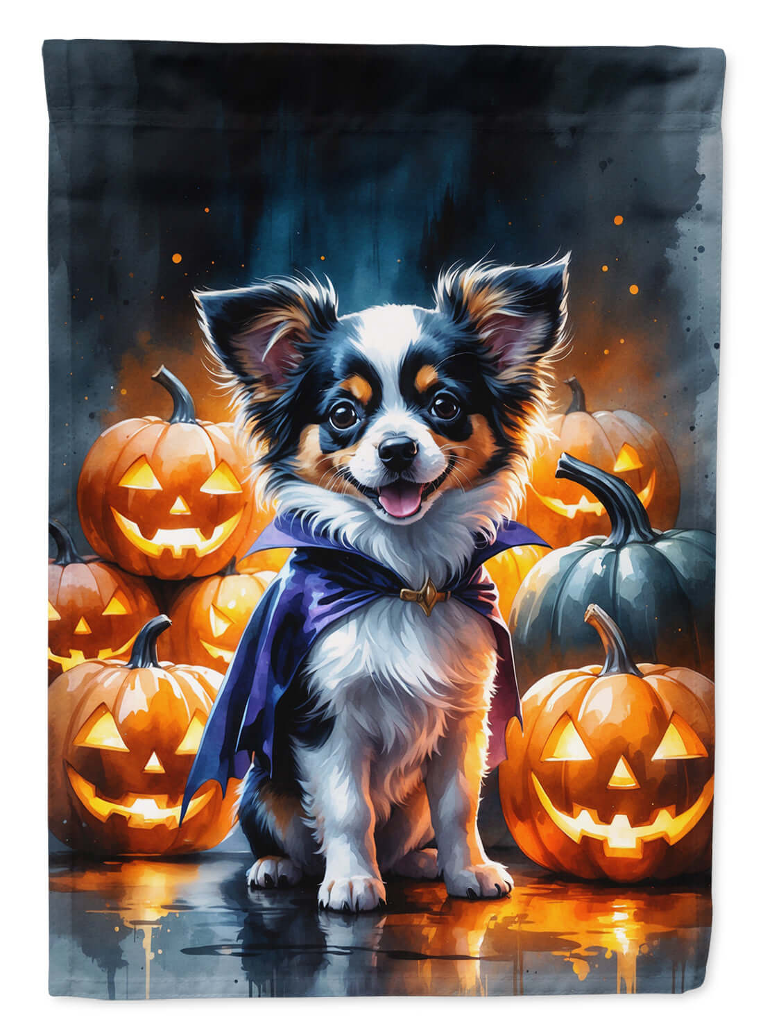Tricolor Papillon Puppy Halloween House Flag 28x40 Porch Sleeve Pole Decorative Outside Yard Banner Artwork Wall Hanging, Polyester