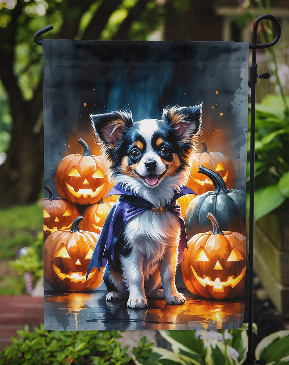 Tricolor Papillon Puppy Halloween Garden Flag Mailbox Decorative Yard Banner Outside Patio Artwork for Flower Beds, Garden Size, Multicolor