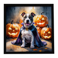 Pit Bull Terrier Puppy Halloween Framed Metal Print Bathroom, Kitchen, Office, Home Decor Wall Art Ready to Hang, Square, 8X8
