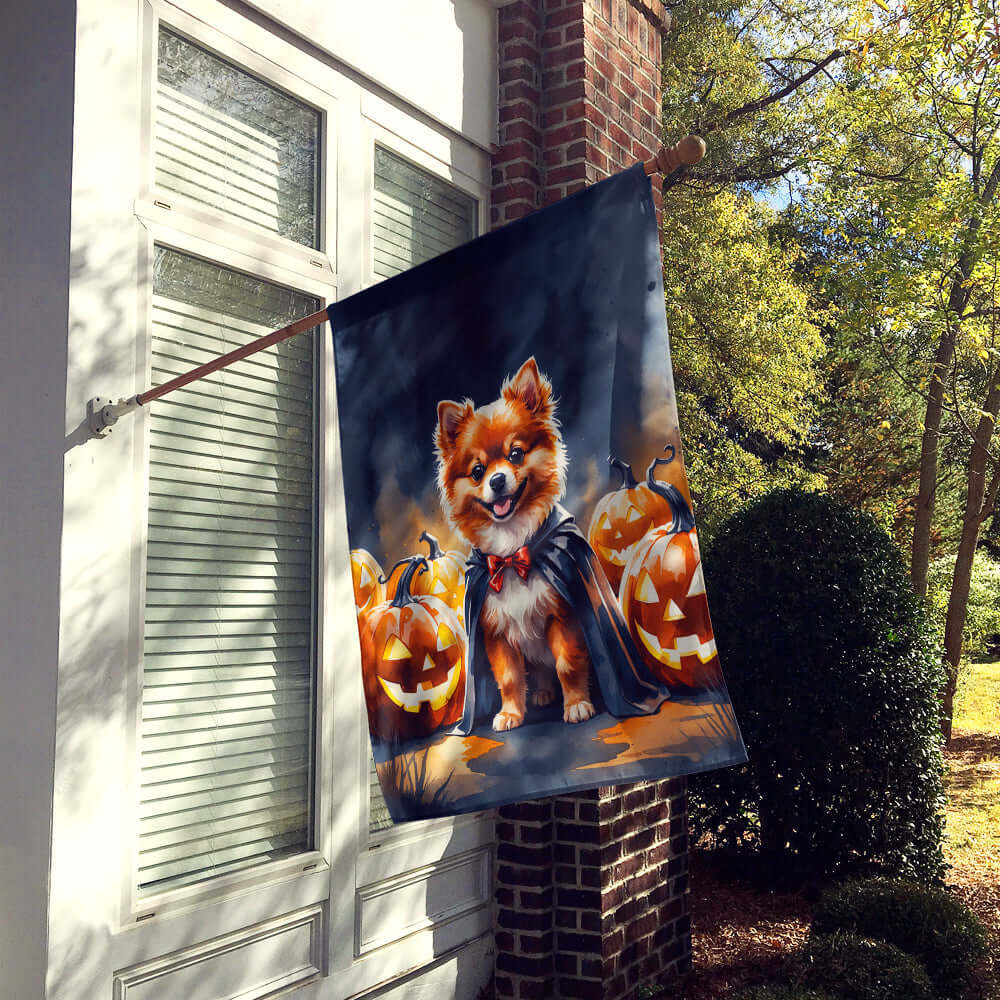 Pomeranian Puppy Halloween House Flag 28x40 Porch Sleeve Pole Decorative Outside Yard Banner Artwork Wall Hanging, Polyester