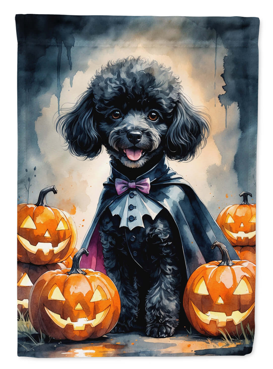 Black Poodle Puppy Halloween House Flag 28x40 Porch Sleeve Pole Decorative Outside Yard Banner Artwork Wall Hanging, Polyester