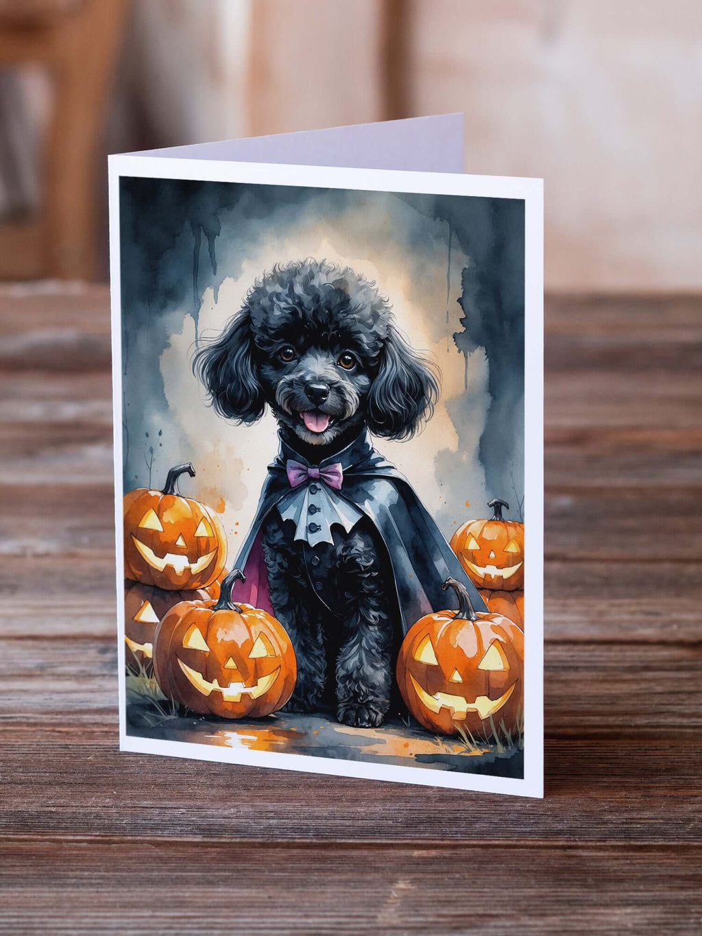 Black Poodle Puppy Halloween Greeting Cards Pack of 8 Blank Cards with Envelopes Whimsical A7 Size 5x7