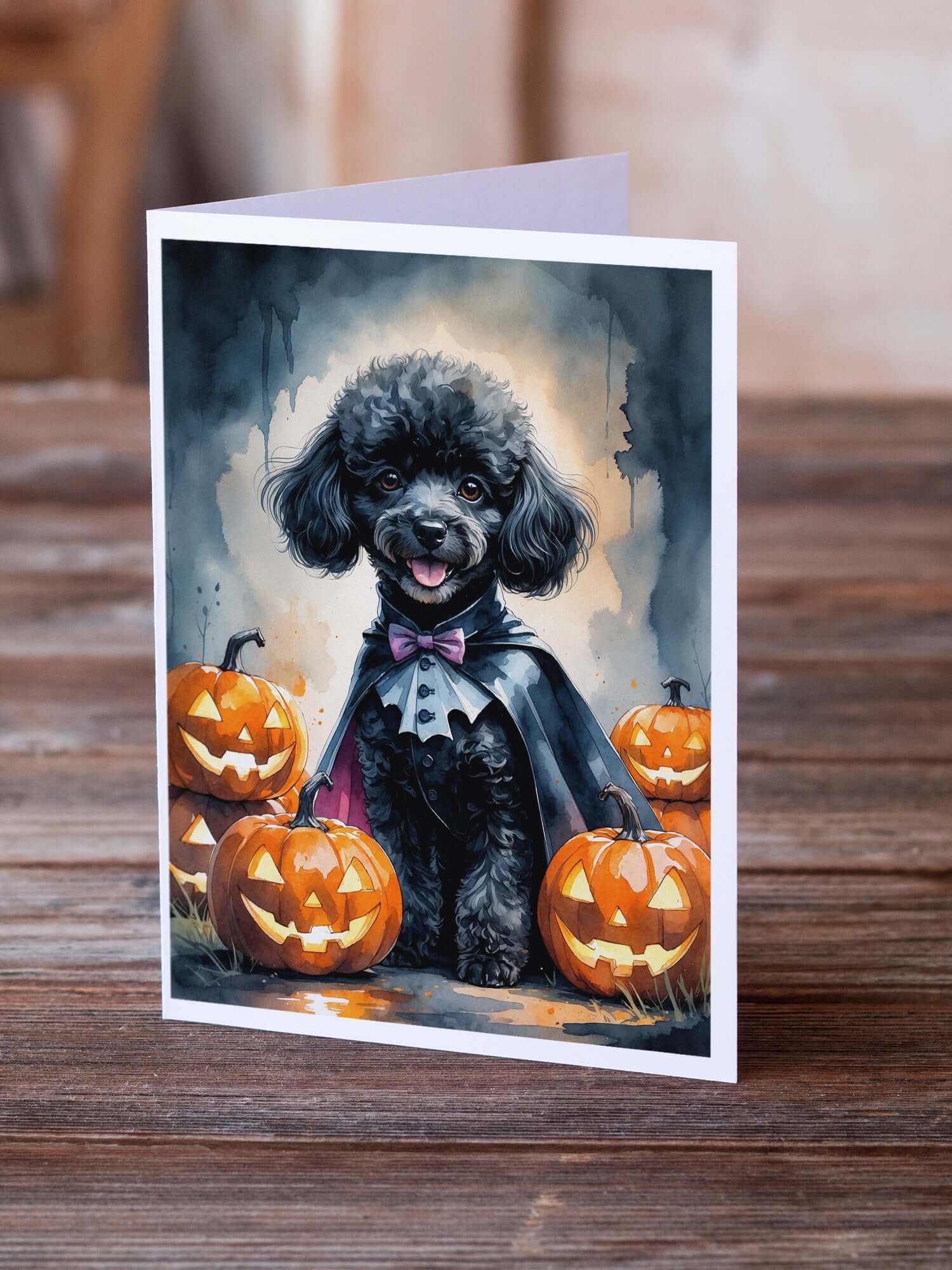 Black Poodle Puppy Halloween Greeting Cards Pack of 8 Blank Cards with Envelopes Whimsical A7 Size 5x7