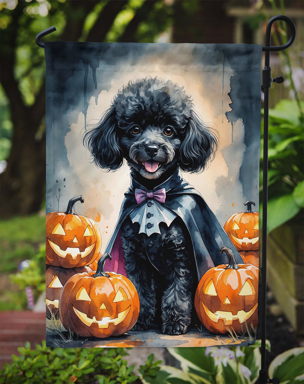 Black Poodle Puppy Halloween Garden Flag Mailbox Decorative Yard Banner Outside Patio Artwork for Flower Beds, Garden Size, Multicolor