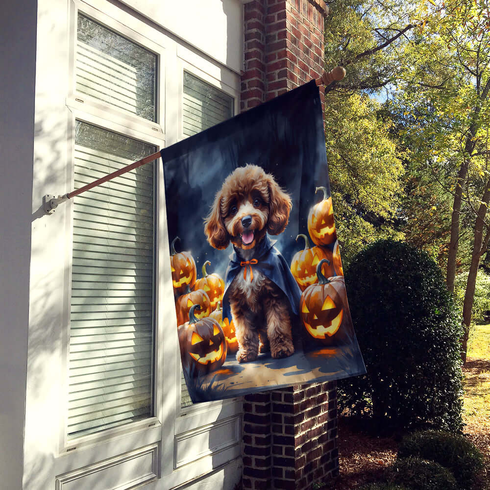 Chocolate Poodle Puppy Halloween House Flag 28x40 Porch Sleeve Pole Decorative Outside Yard Banner Artwork Wall Hanging, Polyester