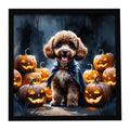 Chocolate Poodle Puppy Halloween Framed Metal Print Bathroom, Kitchen, Office, Home Decor Wall Art Ready to Hang, Square, 8X8