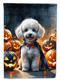 White Poodle Puppy Halloween House Flag 28x40 Porch Sleeve Pole Decorative Outside Yard Banner Artwork Wall Hanging, Polyester