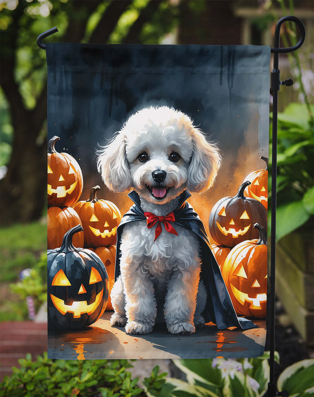 White Poodle Puppy Halloween Garden Flag Mailbox Decorative Yard Banner Outside Patio Artwork for Flower Beds, Garden Size, Multicolor