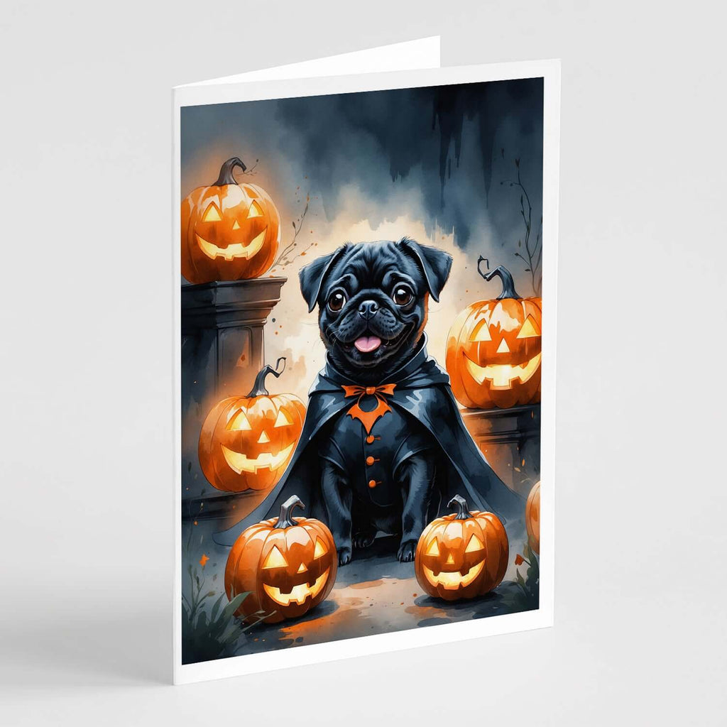 Black Pug Puppy Halloween Greeting Cards Pack of 8 Blank Cards with Envelopes Whimsical A7 Size 5x7