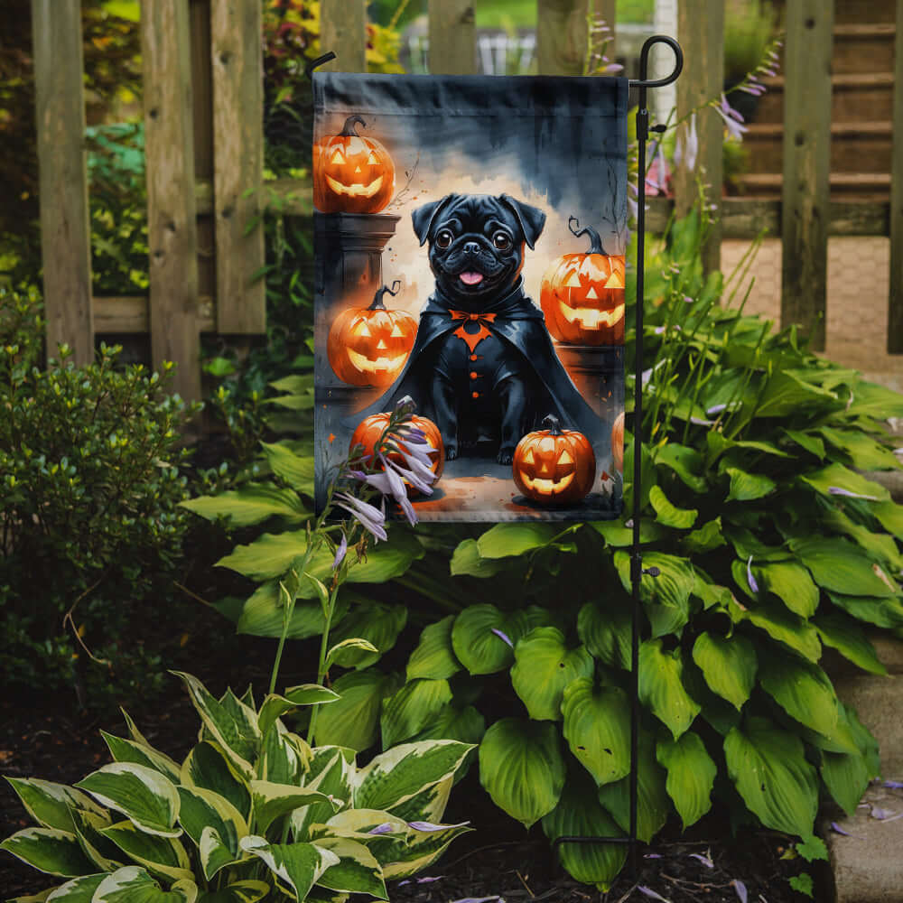 Black Pug Puppy Halloween Garden Flag Mailbox Decorative Yard Banner Outside Patio Artwork for Flower Beds, Garden Size, Multicolor