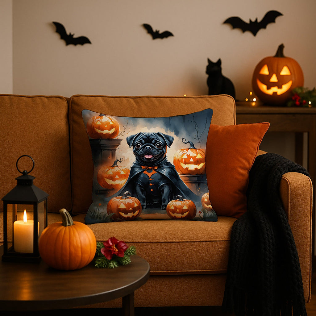 Black Pug Puppy Halloween Decorative Throw Pillow 18x18 Indoor Outdoor Accent Cushion, Fabric Cover with Insert for Sofa, Bed, Porch & Living Room