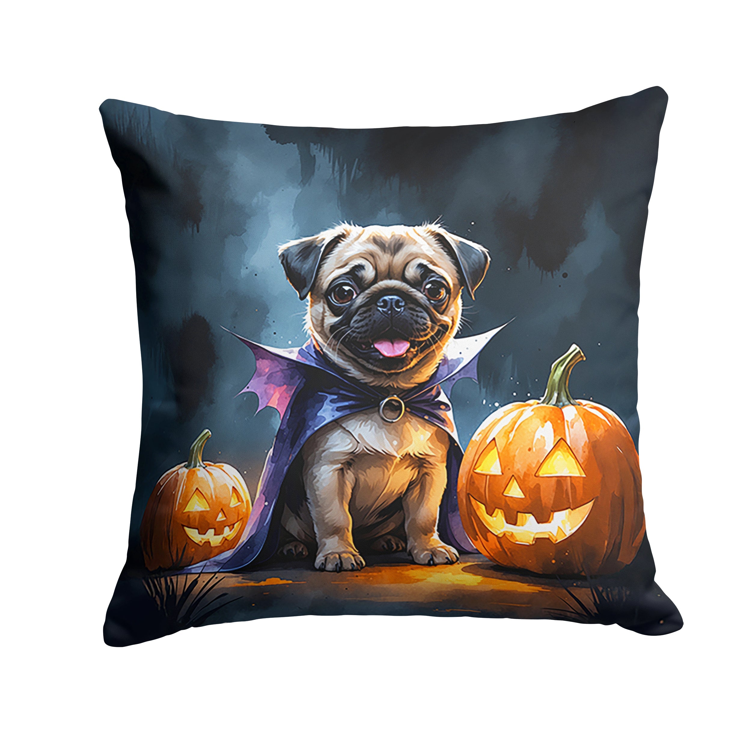 Pug Puppy Halloween Decorative Throw Pillow 14x14 Indoor Outdoor Accent Cushion, Fabric Cover with Insert for Sofa, Bed, Porch & Living Room