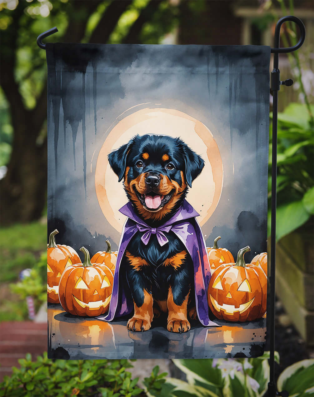 Rottweiler Puppy Halloween Garden Flag Mailbox Decorative Yard Banner Outside Patio Artwork for Flower Beds, Garden Size, Multicolor