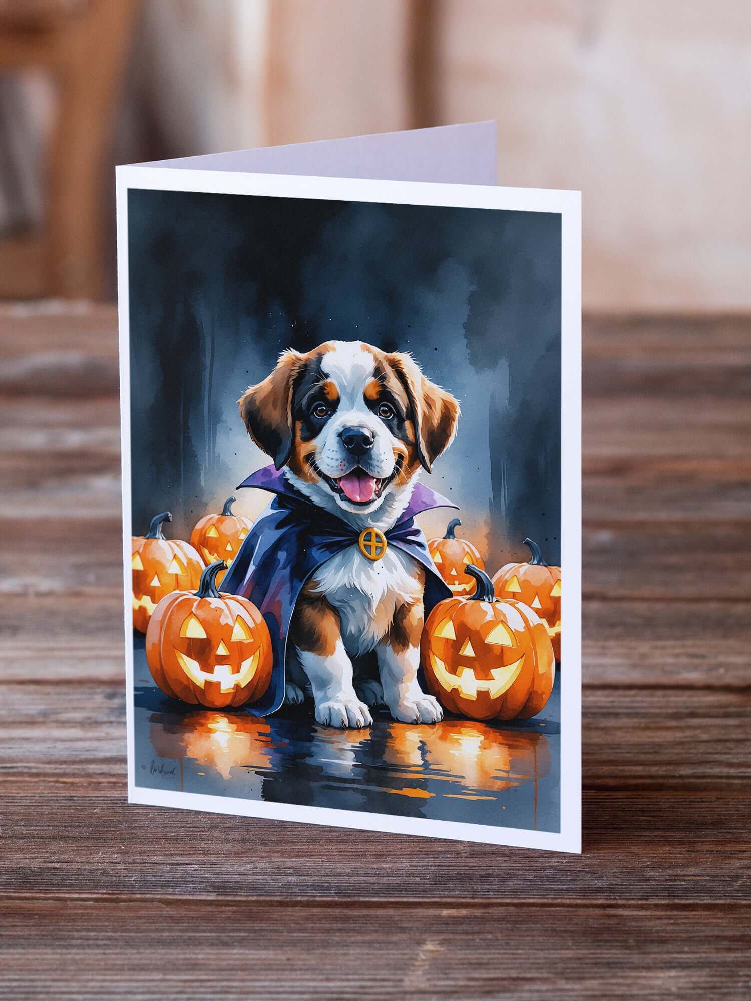 Saint Bernard Puppy Halloween Greeting Cards Pack of 8 Blank Cards with Envelopes Whimsical A7 Size 5x7