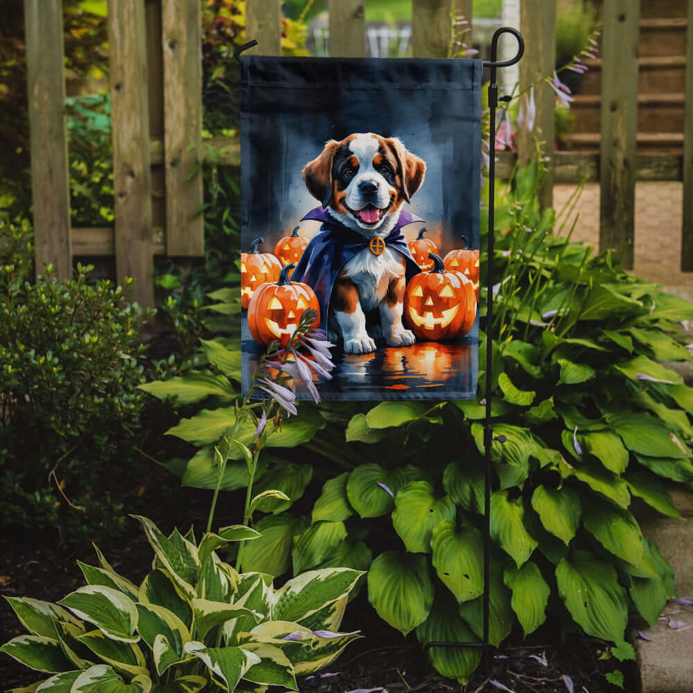 Saint Bernard Puppy Halloween Garden Flag Mailbox Decorative Yard Banner Outside Patio Artwork for Flower Beds, Garden Size, Multicolor