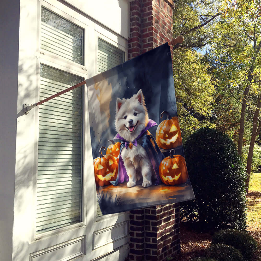 Samoyed Puppy Halloween House Flag 28x40 Porch Sleeve Pole Decorative Outside Yard Banner Artwork Wall Hanging, Polyester