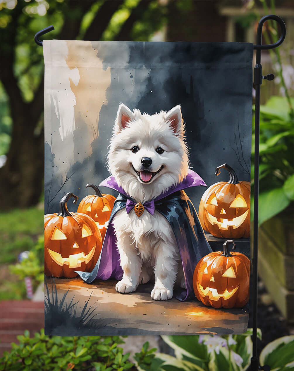 Samoyed Puppy Halloween Garden Flag Mailbox Decorative Yard Banner Outside Patio Artwork for Flower Beds, Garden Size, Multicolor
