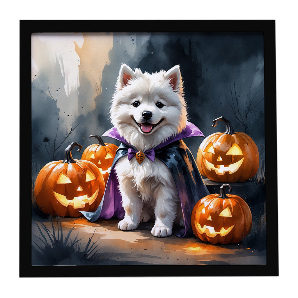 Samoyed Puppy Halloween Framed Metal Print Bathroom, Kitchen, Office, Home Decor Wall Art Ready to Hang, Square, 8X8