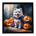 Samoyed Puppy Halloween Framed Metal Print Bathroom, Kitchen, Office, Home Decor Wall Art Ready to Hang, Square, 8X8