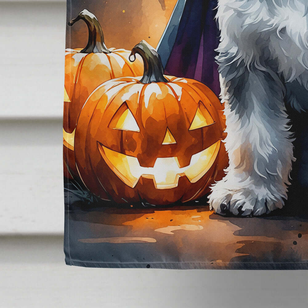 Schnauzer Puppy Halloween House Flag 28x40 Porch Sleeve Pole Decorative Outside Yard Banner Artwork Wall Hanging, Polyester