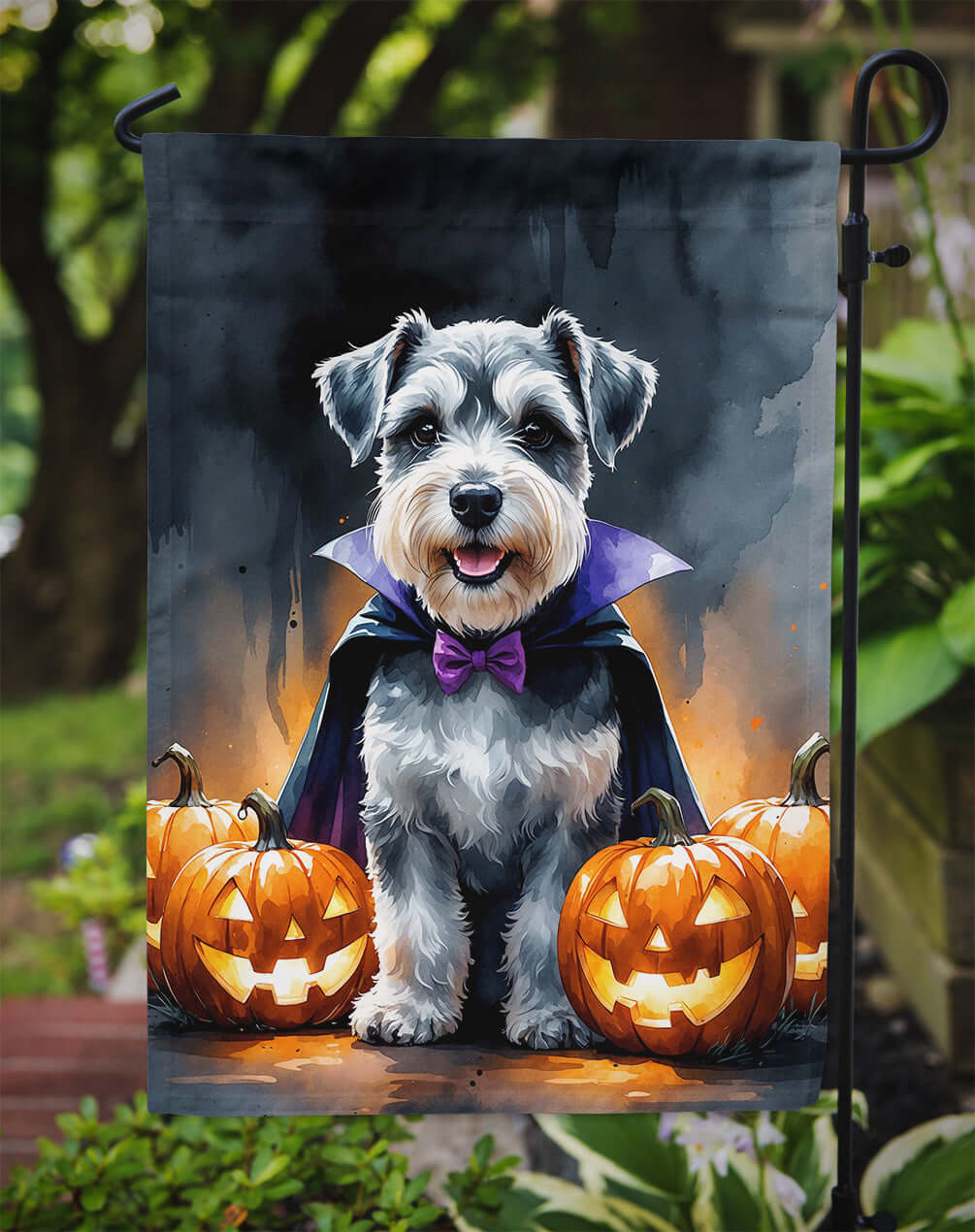 Schnauzer Puppy Halloween Garden Flag Mailbox Decorative Yard Banner Outside Patio Artwork for Flower Beds, Garden Size, Multicolor