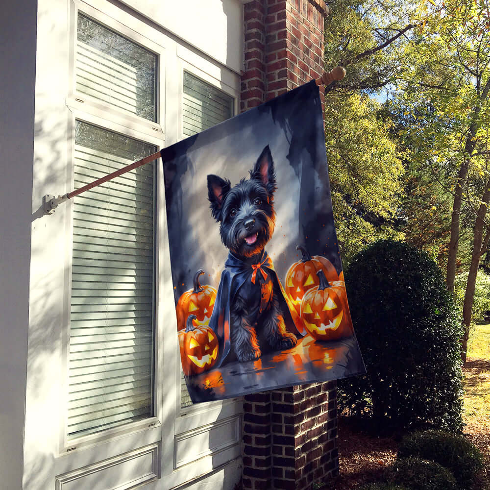 Scottish Terrier Puppy Halloween House Flag 28x40 Porch Sleeve Pole Decorative Outside Yard Banner Artwork Wall Hanging, Polyester