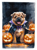 Shar Pei Puppy Halloween House Flag 28x40 Porch Sleeve Pole Decorative Outside Yard Banner Artwork Wall Hanging, Polyester
