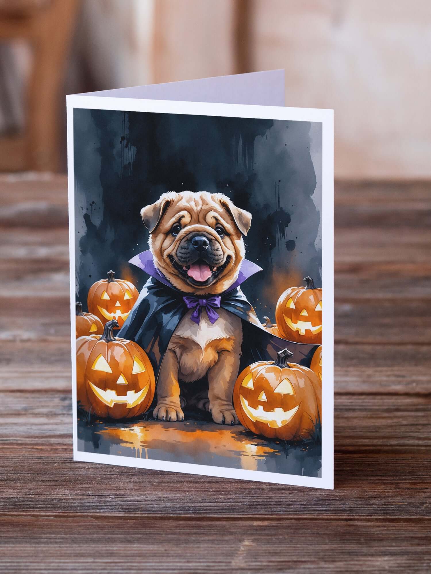 Shar Pei Puppy Halloween Greeting Cards Pack of 8 Blank Cards with Envelopes Whimsical A7 Size 5x7