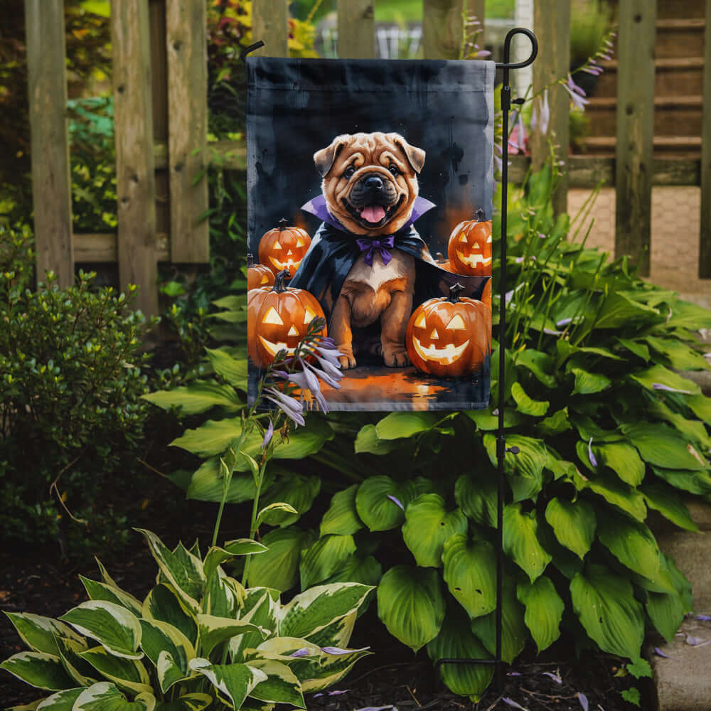 Shar Pei Puppy Halloween Garden Flag Mailbox Decorative Yard Banner Outside Patio Artwork for Flower Beds, Garden Size, Multicolor