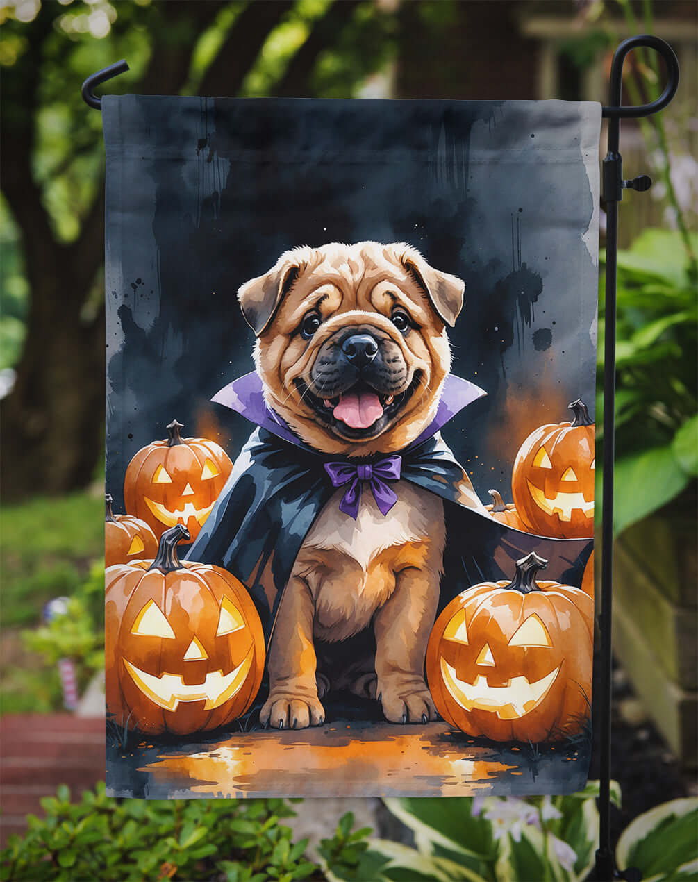 Shar Pei Puppy Halloween Garden Flag Mailbox Decorative Yard Banner Outside Patio Artwork for Flower Beds, Garden Size, Multicolor
