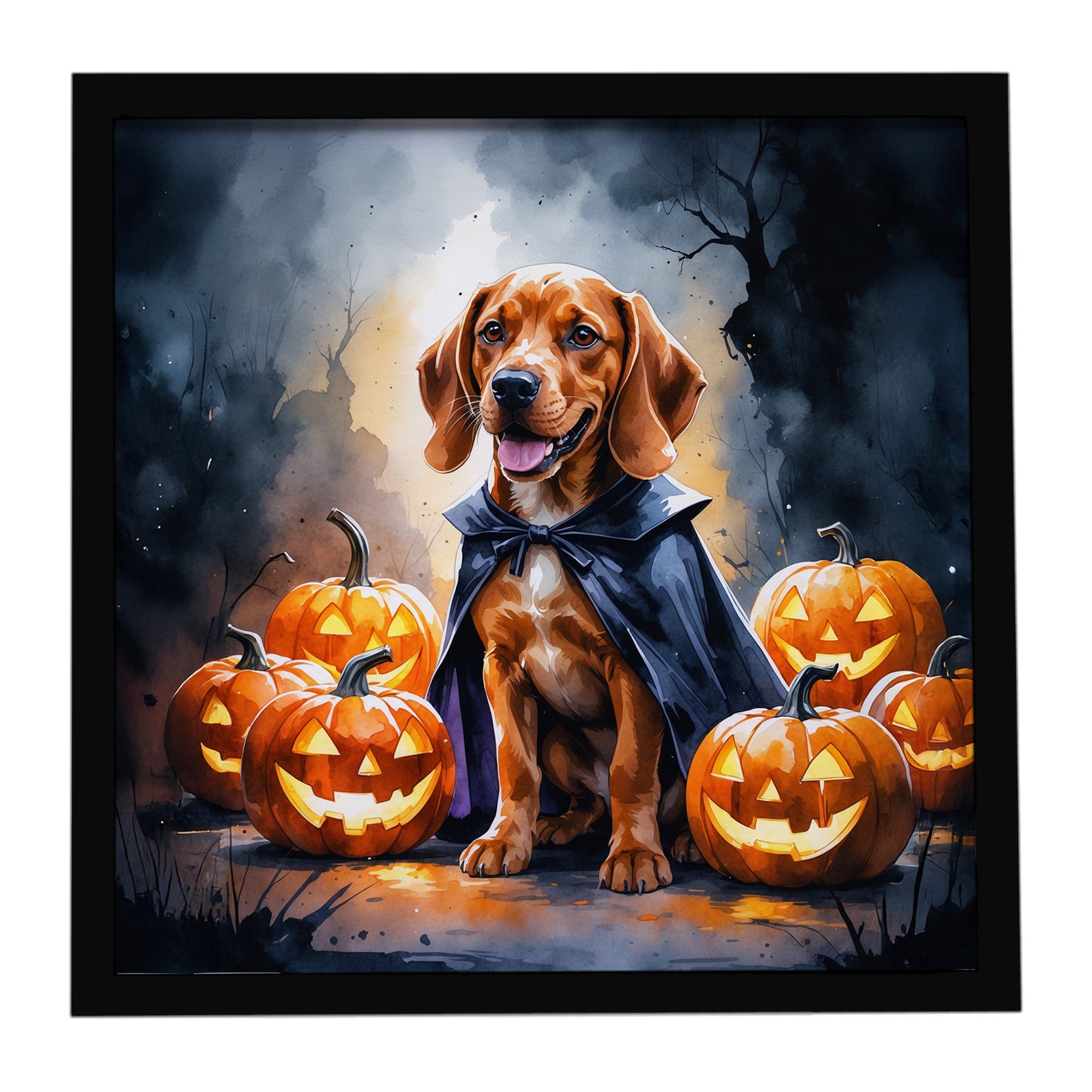 Vizsla Puppy Halloween Framed Metal Print Bathroom, Kitchen, Office, Home Decor Wall Art Ready to Hang, Square, 8X8