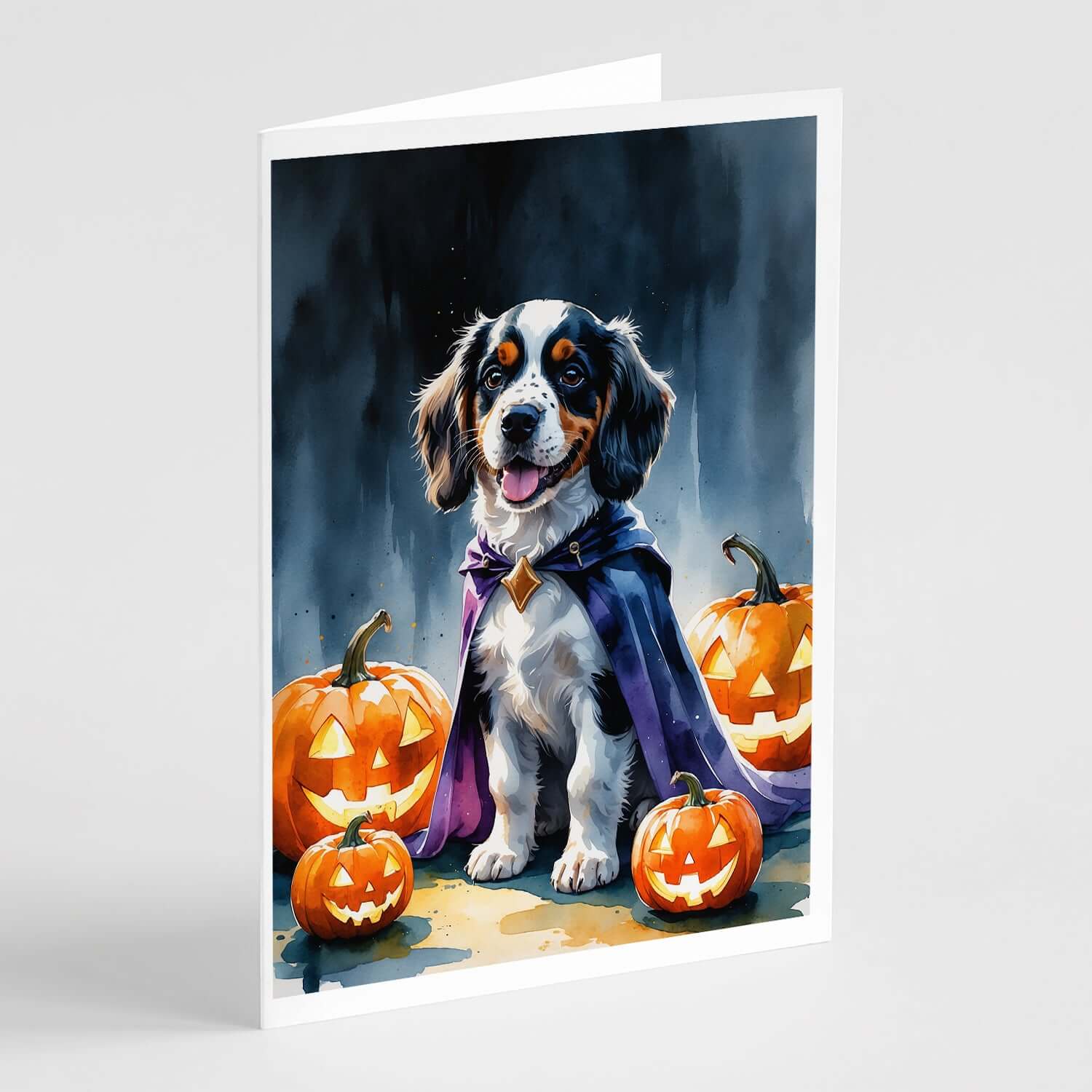 Welsh Springer Spaniel Puppy Halloween Greeting Cards Pack of 8 Blank Cards with Envelopes Whimsical A7 Size 5x7