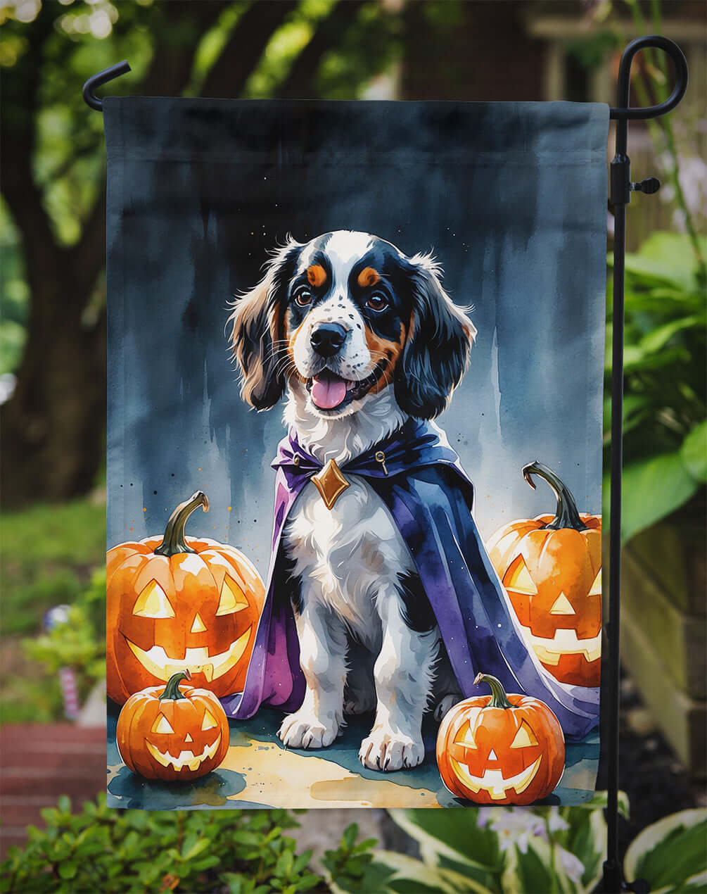 Welsh Springer Spaniel Puppy Halloween Garden Flag Mailbox Decorative Yard Banner Outside Patio Artwork for Flower Beds, Garden Size, Multicolor